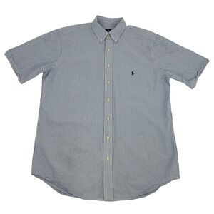 Polo Ralph Lauren‎ Shirt Mens LT Tall Blue White Stripes Short Sleeve Seersucker